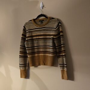 Forever 21 Tan and Brown Striped Crew Neck Sweater